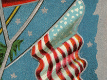 Load image into Gallery viewer, 1914 Santa Claus Christmas Poster: Vintage, Whimsical, Blimp, Airship, Dirigible, Toys, Tree, Holidays, Flag