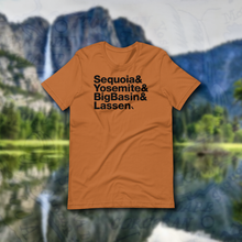 Load image into Gallery viewer, California National Parks Typeface Shirt - Travel - Outdoors - Hiking - Gifts - Nature - Camping