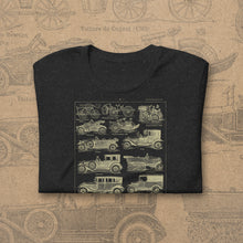 Load image into Gallery viewer, Vintage Automobile History T-Shirt | Antique French Car Illustration Graphic Tee | Early Motor Vehicle Art Shirt