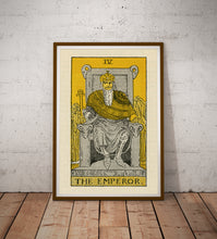 Load image into Gallery viewer, Vintage Emperor Tarot Print, 1918 De Laurence Illustration, Yellow Occult Wall Art
