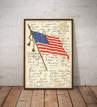 Load image into Gallery viewer, Vintage American Flag Postcard Poster, Antique Patriotic Wall Art, Handwritten Letter Print