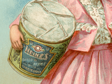 Load image into Gallery viewer, Vintage Cute Trade Card POSTER! (up to 24" x 36") - c. 1900 - Baked Beans - Ketchup - Mustard - Condiments - Kitchen - Art