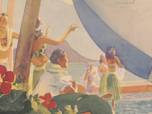 Load image into Gallery viewer, 1938 Hawaii Air Travel POSTER! (up to 24 x 36) - Vintage - Tropical - Hawaiian Leis - Flight - Seaplane