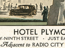 Load image into Gallery viewer, 1929 Hotel Plymouth Poster - 1918 Vintage Broadway New York City