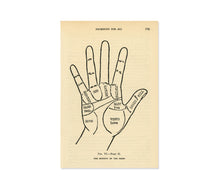 Load image into Gallery viewer, 1916 Palmistry Hand Chart Poster, Mounts of the Hand Diagram, Vintage Occult Cheiro Wall Art