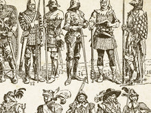 Load image into Gallery viewer, Vintage Military Uniform History POSTER – Medieval Knights, Renaissance Soldiers, Historical Army Costume Art Print
