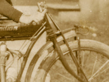 Load image into Gallery viewer, Vintage Motorcycle Photo Print – Sepia Tone Metal Wall Art