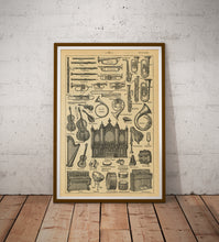 Load image into Gallery viewer, Vintage Musical Instruments Poster Chart – 1920 French Language Dictionary Print – Music, Band, Orchestra