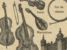 Load image into Gallery viewer, Vintage Musical Instruments Poster Chart – 1920 French Language Dictionary Print – Music, Band, Orchestra
