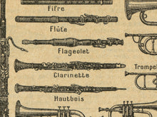 Load image into Gallery viewer, Vintage Musical Instruments Poster Chart – 1920 French Language Dictionary Print – Music, Band, Orchestra