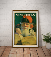 Load image into Gallery viewer, 1921 St Nicholas Magazine Poster Print: Book, Vintage Santa Claus Art, List, Painting