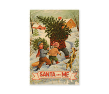 Load image into Gallery viewer, 1950's Santa and Me Christmas Poster, Vintage Holiday Wall Art, Retro Christmas Tree Print