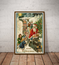 Load image into Gallery viewer, Vintage Santa Train Christmas Poster – 1917 Retro Holiday Wall Art Print - German - Toys - XMAS