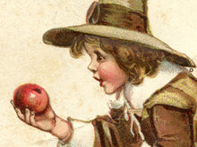 Load image into Gallery viewer, Thanksgiving Poster Vintage Style - Early 1900's Postcard - Turkey Pumpkin Apple Pilgrim