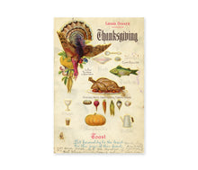 Load image into Gallery viewer, Vintage Thanksgiving Poster c.1913 - Antique Thanksgiving Dinner Menu Wall Art