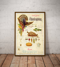 Load image into Gallery viewer, Vintage Thanksgiving Poster c.1913 - Antique Thanksgiving Dinner Menu Wall Art