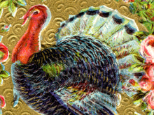Load image into Gallery viewer, Vintage 1908 Thanksgiving Turkey POSTER: Gold Embossed, Retro Fall Harvest Wall Art Print