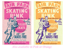 Load image into Gallery viewer, Vintage Roller-Skating POSTER! (up to 24" x 36") - c. 1940 - Fair Park - Skates - Couple - Rink - Flyer - Sticker