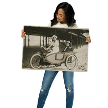 Load image into Gallery viewer, Early Motorcycle & Sidecar Photo Artwork – Glossy Metal Wall Art – Women – Biker – Vintage Style