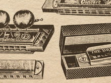 Load image into Gallery viewer, Antique Harmonica Poster, 1904 Catalog Music Print, Vintage Music Wall Art