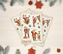 Load image into Gallery viewer, 1908 Vintage Santa Stickers Sheet - Santa Claus - Reindeer - Bells - Chimney - Holiday - Gift Wrap