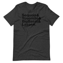 Load image into Gallery viewer, California National Parks Typeface Shirt - Travel - Outdoors - Hiking - Gifts - Nature - Camping