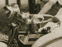 Load image into Gallery viewer, Early Motorcycle & Sidecar Photo Artwork – Glossy Metal Wall Art – Women – Biker – Vintage Style