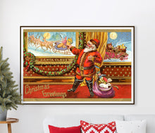 Load image into Gallery viewer, 1909 Santa Claus Paintings Poster – Retro Christmas Greetings Wall Art | Antique Holiday Print Décor