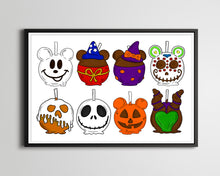 Load image into Gallery viewer, Spooky Disney Caramel Apples POSTER! (up to 24" x 36") - Halloween - Candy - Disneyland - Disney World - Illustration - Mickey Mouse - Art