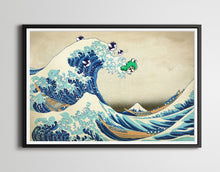 Load image into Gallery viewer, Frog Mario vs. The Great Wave! - Original POSTER! (24 x 36 or Smaller) - 1988 - Super Mario Bros. 3 - Nintendo - Hokusai - Cheep Cheep