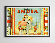 Load image into Gallery viewer, 1930 Game of India (Parcheesi) Board Game Box POSTER! (multiple sizes) - Elephants