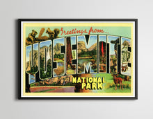 Load image into Gallery viewer, YOSEMITE National Park "Large Letter" Postcard POSTER! (24" x 36" or smaller) - Vintage - Antique - California - Nature - Half Dome - Hiking