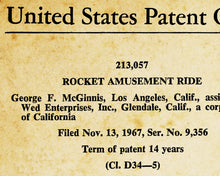 Load image into Gallery viewer, 1968 Disneyland Rocket Jets Patent POSTER! - Tomorrowland - Space - Vintage - Theme Park - Patent