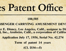 Load image into Gallery viewer, 1956 Disney TEACUPS Patent Art POSTER! (up to full-size 24" x 36") - Fantasyland - Alice Wonderland - Mad Tea Party - Disneyland - Vintage