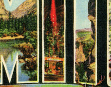 Load image into Gallery viewer, YOSEMITE National Park "Large Letter" Postcard POSTER! (24" x 36" or smaller) - Vintage - Antique - California - Nature - Half Dome - Hiking