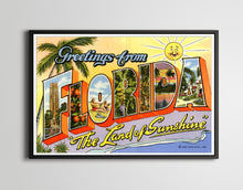 Load image into Gallery viewer, Vintage FLORIDA "Large Letter" Postcard POSTER! (24" x 36" or smaller) - Vintage - Antique - The Land of Sunshine - Travel - Vacation