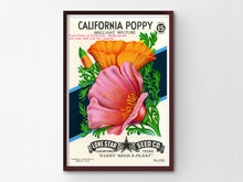 Load image into Gallery viewer, Vintage California Poppy Seed Packet POSTER! (up to 24" x 36") - Flowers - Decoration - Garden - Pop Art - Kitchen - Floral - Antique Sign
