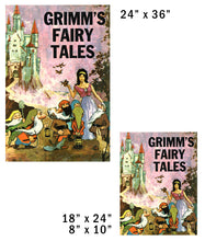 Load image into Gallery viewer, Grimm's Fairy Tales / Snow White POSTER! (24"x36" or smaller) - Vintage Book Cover - Educational - Reading - Classroom - Seven Dwarfs