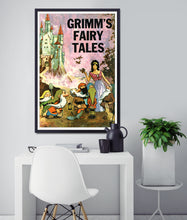 Load image into Gallery viewer, Grimm's Fairy Tales / Snow White POSTER! (24"x36" or smaller) - Vintage Book Cover - Educational - Reading - Classroom - Seven Dwarfs