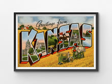 Load image into Gallery viewer, Vintage Kansas Travel POSTER! (up to 24" x 36") - Large Letter Postcard - Antique - University - Topeka - Wichita - Leavenworth - Midwest