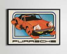 Load image into Gallery viewer, 1976 Purrsche Crazy Car POSTER! (full size 24x36 or smaller) - Antique - Racing - 911 - Speedster - Cars - Man Cave - Garage