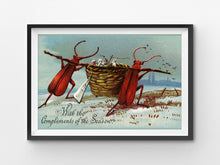 Load image into Gallery viewer, Victorian Christmas Card POSTER! - up to 24" x 36" - Season - Beetle - Bugs - Macabre - Holidays - Xmas - Gifts - Toys - Insects - Art
