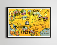 Load image into Gallery viewer, Vintage "Come to the SUNSHINE BELT" Postcard POSTER! (up to 24 x 36) - Antique - Southwest