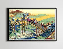 Load image into Gallery viewer, Mario Kart on The Arched Bridge! - Original POSTER! (24 x 36 or Smaller) - Hokusai - Super Nintendo - Fan Art - Painting - SNES - Bowser