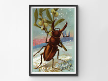 Load image into Gallery viewer, Victorian Christmas Card POSTER! - up to 24" x 36" - New Year - Beetle - Bugs - Macabre - Holidays - Xmas - Gifts - Unusual - Insects - Art
