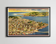 Load image into Gallery viewer, Vintage San Francisco Skyline Postcard POSTER! (24" x 36" or Smaller) - Golden Gate Bridge - Bay Bridge