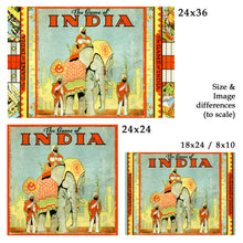 Load image into Gallery viewer, 1930 Game of India (Parcheesi) Board Game Box POSTER! (multiple sizes) - Elephants