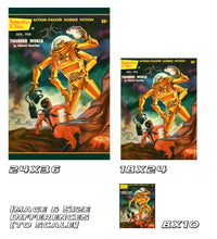 Load image into Gallery viewer, Science Fiction Paperback POSTER! - (up to full-size 24" x 36") - JULY 1956 - Robots - SciFi - Book - Lasers - Space - Reading - Kids