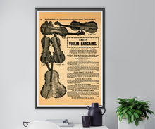 Load image into Gallery viewer, Vintage VIOLINS Catalog Page POSTER! (24" x 36" or smaller) - Sears, Roebuck, & Co. - Steampunk - Stradivarius - Advertising - Ads - Music