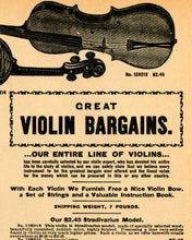 Load image into Gallery viewer, Vintage VIOLINS Catalog Page POSTER! (24" x 36" or smaller) - Sears, Roebuck, & Co. - Steampunk - Stradivarius - Advertising - Ads - Music